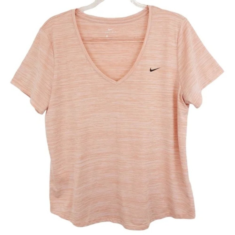 Nike Dri-Fit, V Neck, Short Sleeve Workout Shirt, Pink, Size Medium